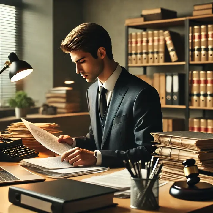avocat care studiaza un dosar al clientului